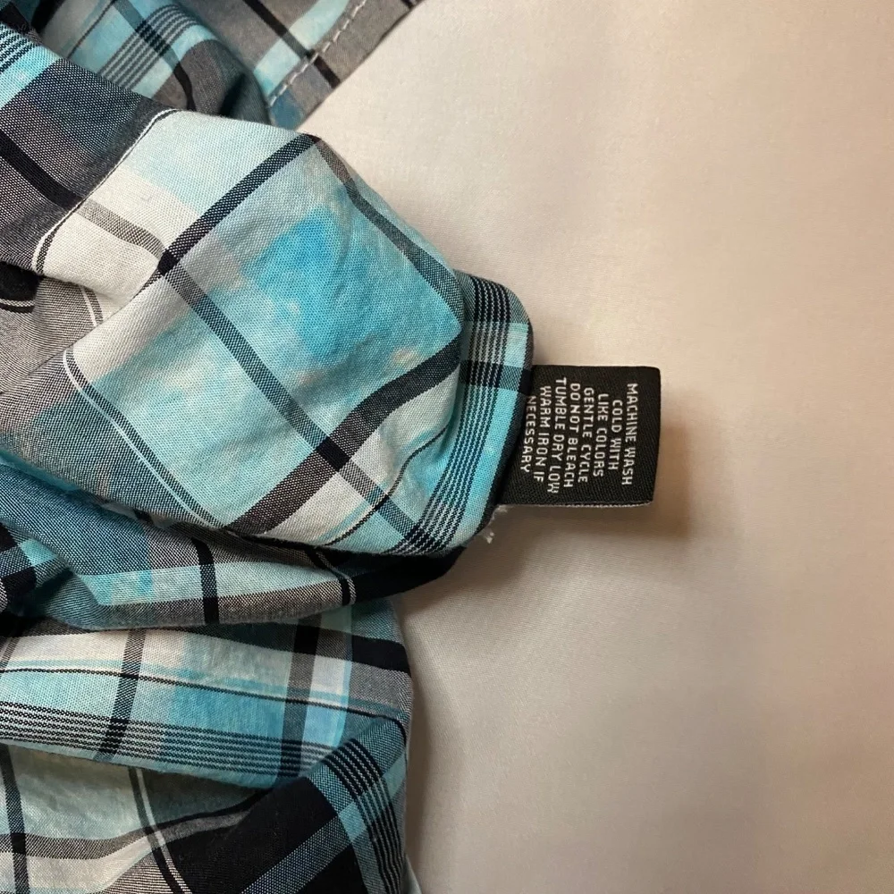 BKE Vintage 67 Athletic‎ Fit Plaid Pearl Snap Western Long Sleeve Teal/Black XXL